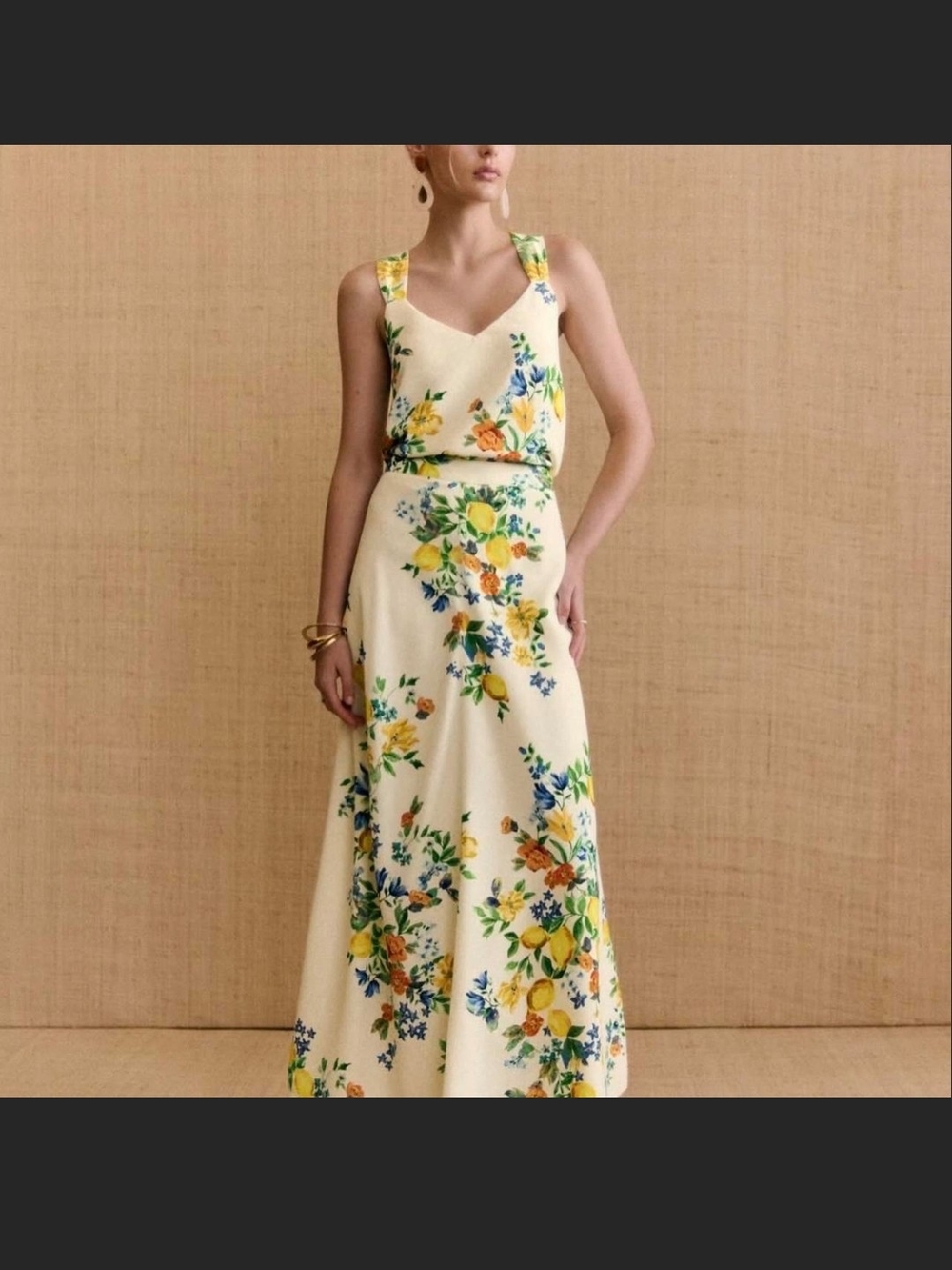 Sezane Cream Floral Maxi Skirt Set